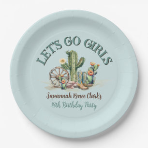 Teal Lets Go Girls Cowgirl Theme Birthday Party Paper Plate