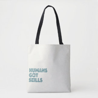 Teal Letters Humans Got Skills Tote Bag