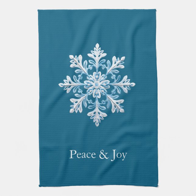Teal Light Blue White Snowflake Christmas Tea Towel (Vertical)