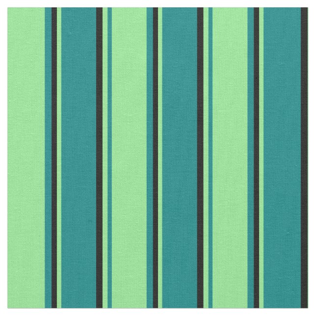 Teal, Light Green, and Black Stripes Fabric (Close Up)