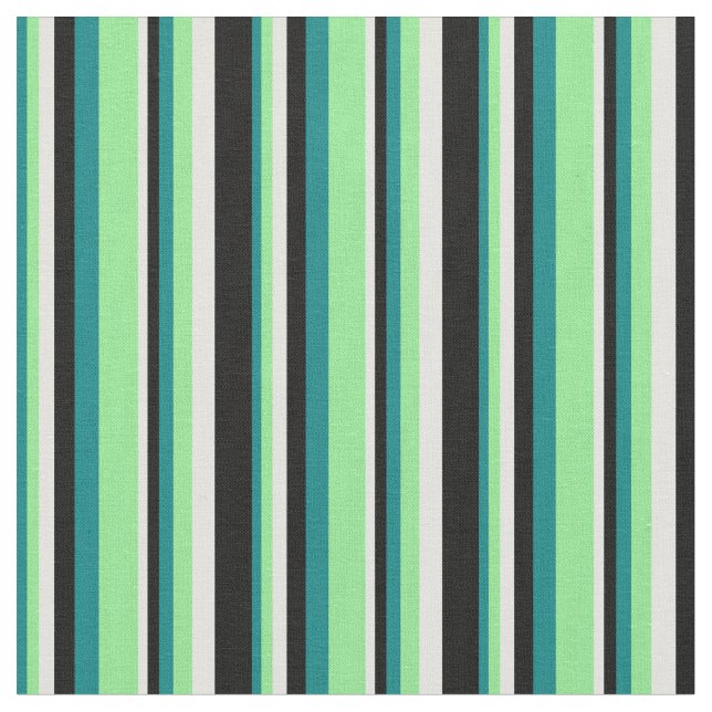 Teal, Light Green, Light Cyan, and Black Pattern Fabric (Close Up)