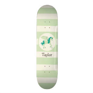 Teal & Light Green Unicorn Skateboard