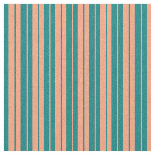 Teal & Light Salmon Coloured Stripes Fabric (Close Up)