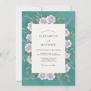 Teal Lilac Bouquet Eucalyptus Wedding Invitation