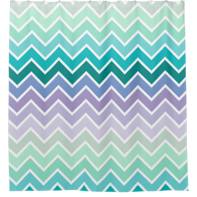 Teal Lilac Ombre Chevron Pattern Shower Curtain (Front)