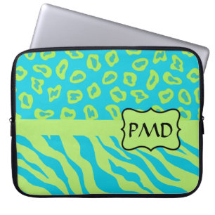 Teal, Lime Greem Zebra & Cheetah Personalised Laptop Sleeve