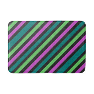 Teal, Lime Green, Hot Pink Glitter Striped STaylor Bath Mat