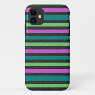 Teal, Lime Green, Hot Pink Glitter Striped STaylor iPhone 11 Case