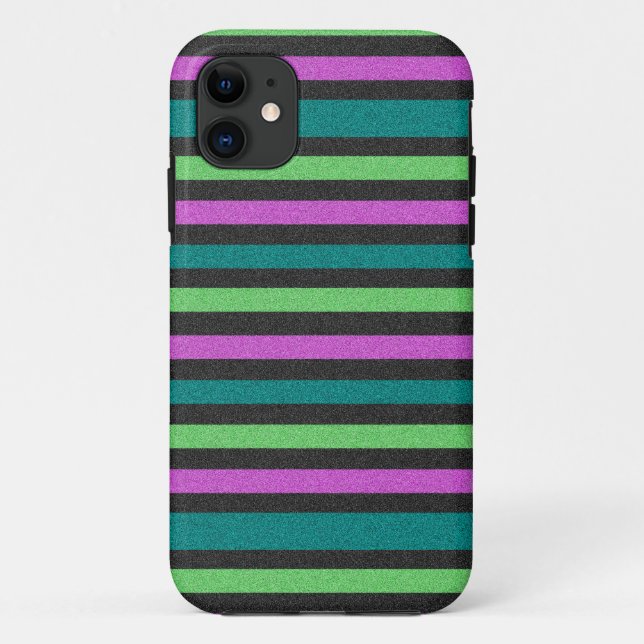 Teal, Lime Green, Hot Pink Glitter Striped STaylor Case-Mate iPhone Case (Back)