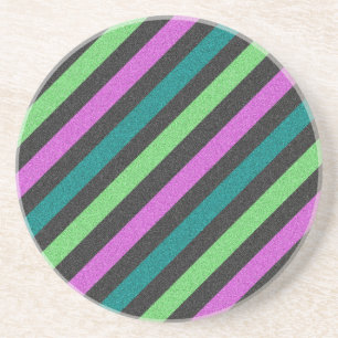 Teal, Lime Green, Hot Pink Glitter Striped STaylor Coaster