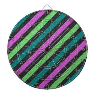 Teal, Lime Green, Hot Pink Glitter Striped STaylor Dartboard