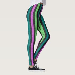 Teal, Lime Green, Hot Pink Glitter Striped STaylor Leggings