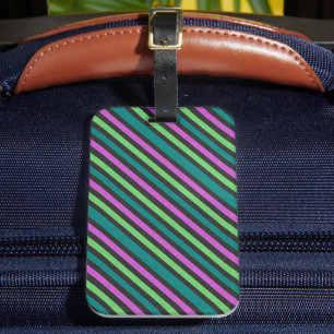 Teal, Lime Green, Hot Pink Glitter Striped STaylor Luggage Tag