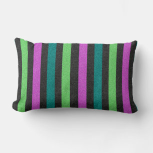 Teal, Lime Green, Hot Pink Glitter Striped STaylor Lumbar Cushion