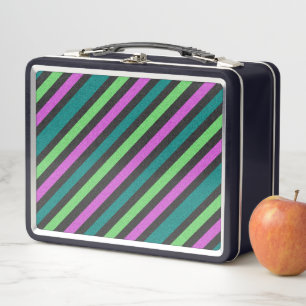 Teal, Lime Green, Hot Pink Glitter Striped STaylor Metal Lunch Box