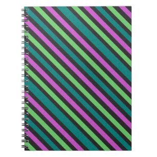 Teal, Lime Green, Hot Pink Glitter Striped STaylor Notebook