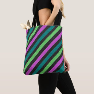 Teal, Lime Green, Hot Pink Glitter Striped STaylor Tote Bag