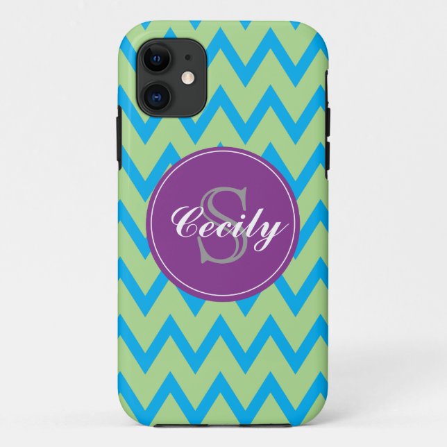 Teal, Lime, Purple Chevron Monogram iPhone5 case (Back)
