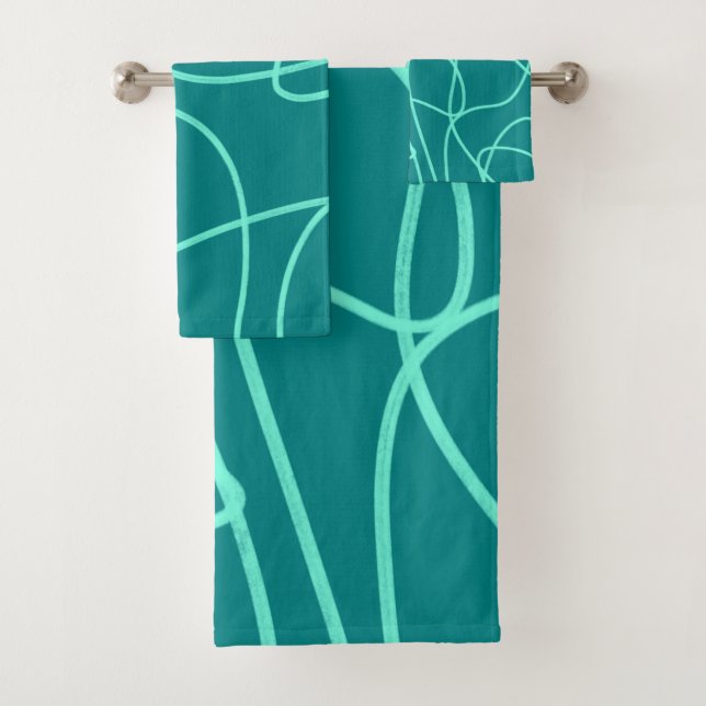 Teal Line Art  Bath Towel Set (Insitu)