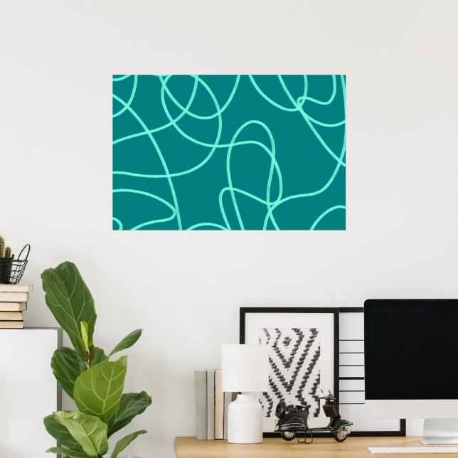 Teal Line Art  Poster (Home Office)
