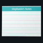 Teal Lined 11 x 8.5 Landscape Personalised Notepad<br><div class="desc">Teal Lined 11 x 8.5 Landscape Personalised Notepad These customisable notepads are simple for every day use or sending a formal note to someone from your home office or desk. You can also choose a variety of colours from our shop for your home office needs. Personalise these notepads with your...</div>