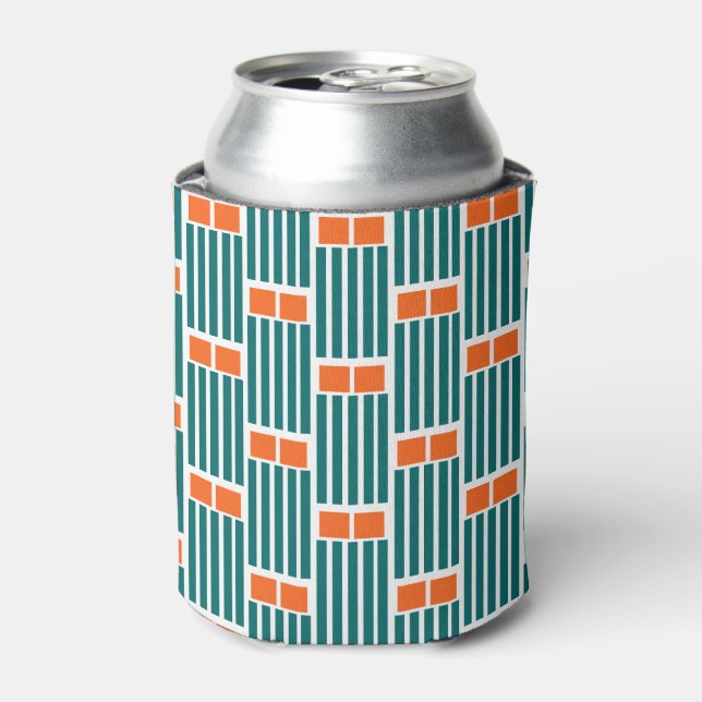Teal Lines and Boxes  Can Cooler (Can Front)