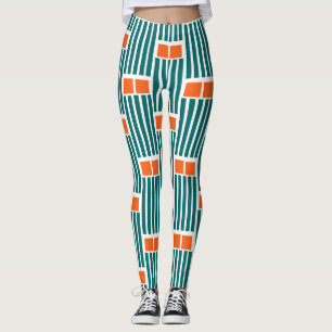 Teal Lines and Boxes  Leggings