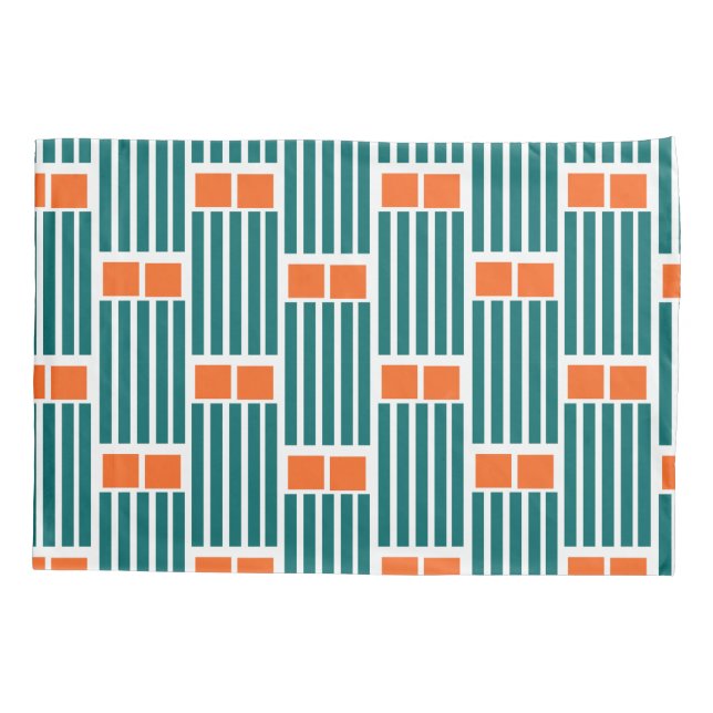 Teal Lines and Boxes  Pillowcase (Back)