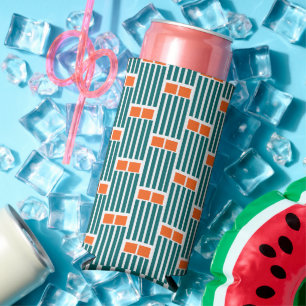 Teal Lines and Boxes Seltzer Can Cooler