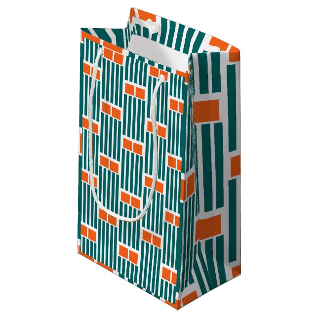 Teal Lines and Boxes  Small Gift Bag (Front Angled)