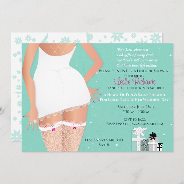 Teal Lingerie Bridal Shower Invitation (Front/Back)