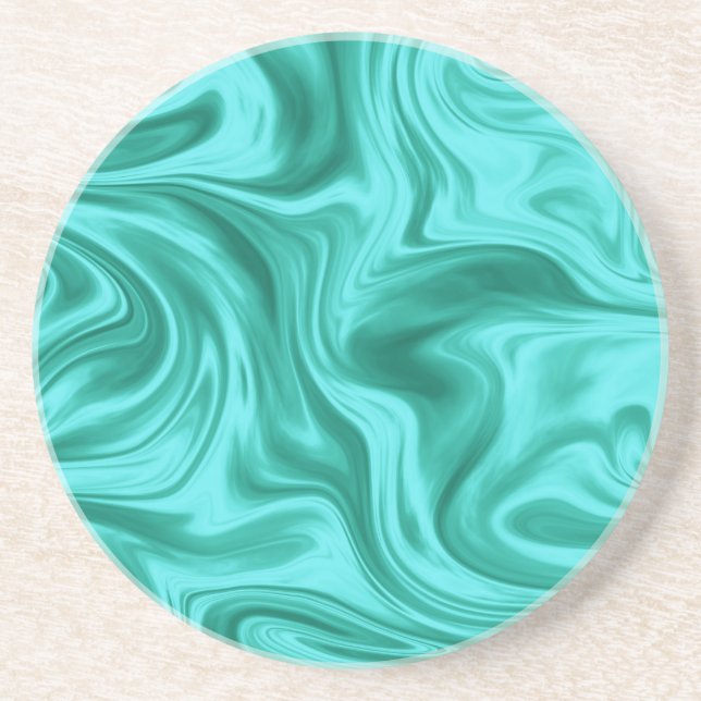 Teal Liquid Marble Silk Coaster (Front)
