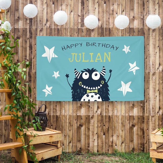 Teal | Little Monster Personalised Birthday Party Banner (Creator Uploaded)