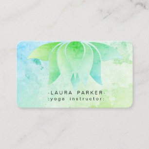 Teal Lotus Flower Beach Yoga Meditation Watercolor Business Card