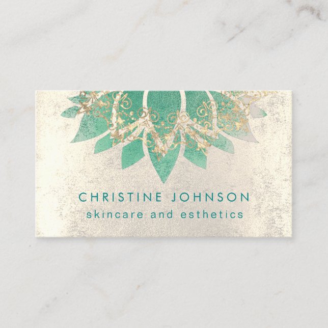 teal lotus flower skincare and aesthetics business card (Front)