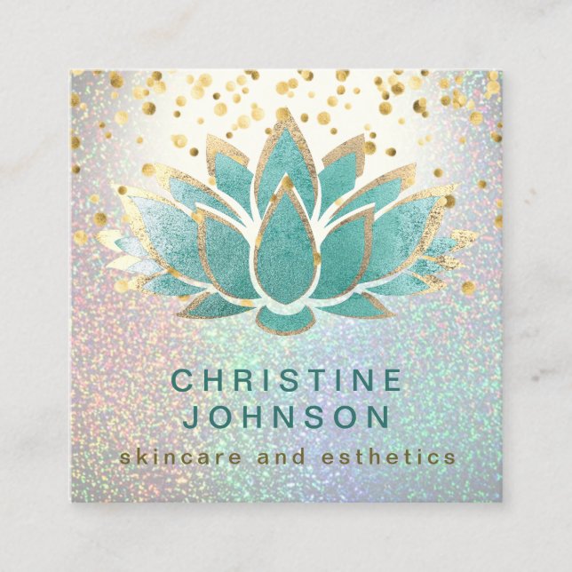 teal lotus skincare and aesthetics square business card (Front)