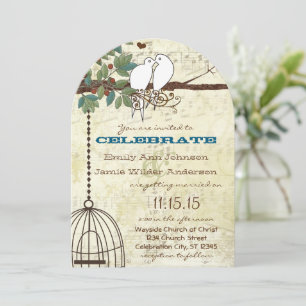 Teal Love Bird Doves Sitting In a Tree Wedding  Invitation