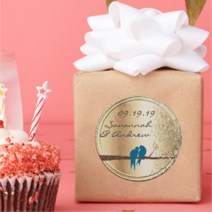 Teal Love Bird Gold Wedding Seal