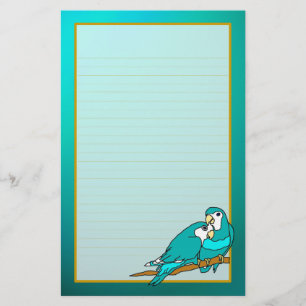 Teal Love Birds Aquamarine Fine Lined Stationery