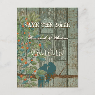 Teal Love Birds Sitting in a Tree Save the Date Announcement Postcard