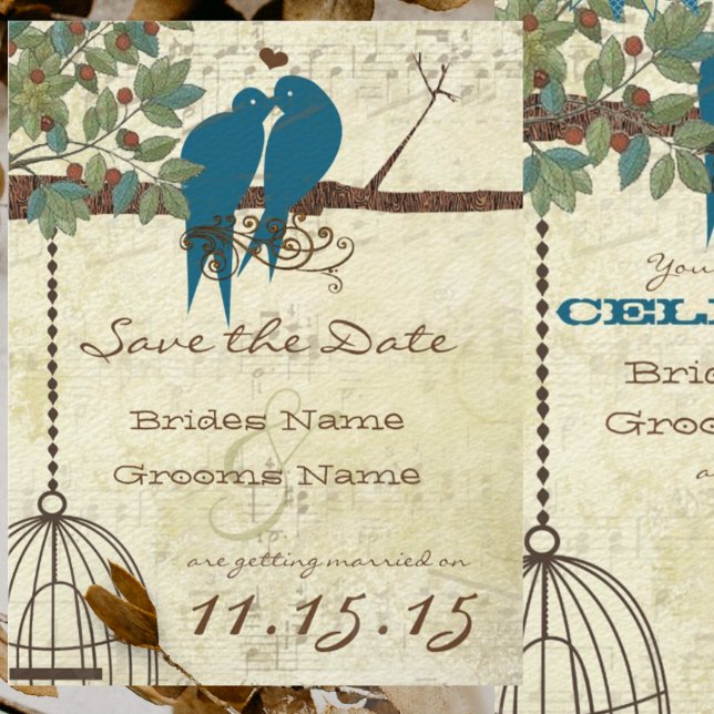 Teal Love Birds Sitting In a Tree Save the Date Invitation (Creator Uploaded)