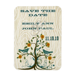 Teal Love Birds Wood Grain Save the Date Magnet