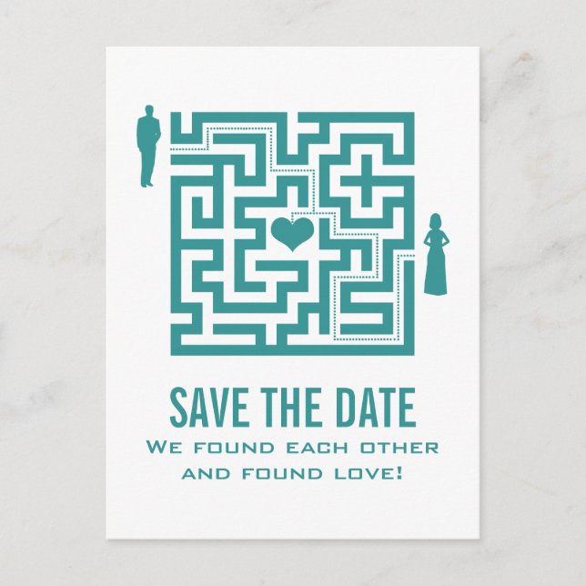 Teal Love Maze Save the Date Postcard (Front)