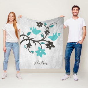 Teal Lovebirds Fleece Blanket