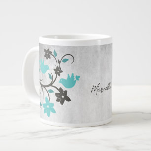 Teal Lovebirds Personalised Giant Coffee Mug