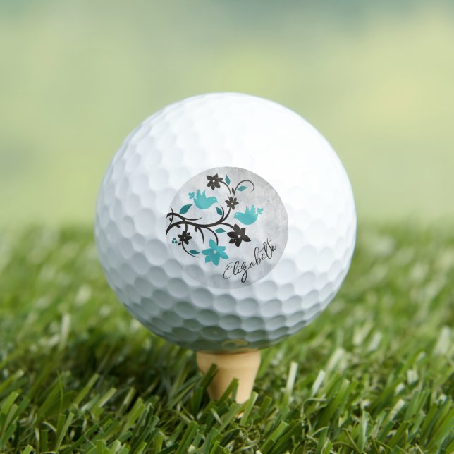 Teal Lovebirds Personalised Golf Balls (Insitu Tee)