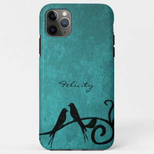 Teal Lovebirds Personalised iPhone Case