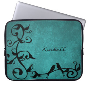 Teal Lovebirds Personalised Laptop Sleeve