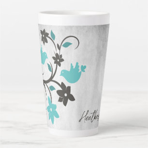 Teal Lovebirds Personalised Latte Mug