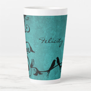 Teal Lovebirds Personalised Latte Mug